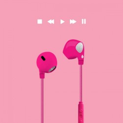 Puro Auricolare Stereo Con Microfono Twist  Tasto Risp + Volume Cavo Rotondo Spiralato Rosa Shocking