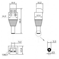 ADATTATORE DC FEMMINA 5,5X2,5   MORSETTO 