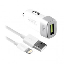 Puro Mini Carica Batterie Da Auto con cavo Lightning 2 4A MFI separato Compact Bianco