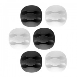 Puro Fermacavo Multiuso  Sticky Clip  con Base Adesiva 6pz di cui 3pz Nero + 3pz Bianco