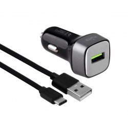 Puro Carica Batterie Da Auto Ricarica Rapida 3A + Cavo staccato Type C 15W Nero