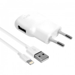 Puro Mini Carica Batterie Da Viaggio 1A + Cavo staccato Apple Lightning MFI 5W Bianco