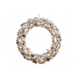 LED rattan snow wreath indoornature brown rattan with snowtransparant cable   IP20 transformerlead cable: 1 5mnon replaceabl
