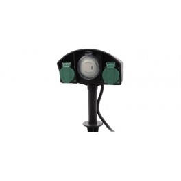 SPUNTONE DA GIARDINO 2 PRESE + TIMER IP44 H  38CM NERO