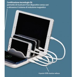 Puro Fast Charger Charging Station  Family  4USB + 1Qi 5W, Max Output 45W, Grigio