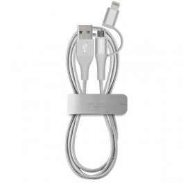 Puro Cavo 2 in 1 in Tessuto Micro + Lighting Cetificato Apple MFI 1mt Silver