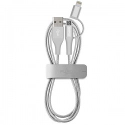 Puro Cavo 2 in 1 in Tessuto Micro + Lighting Cetificato Apple MFI 1mt Silver