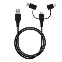 Puro Cavo 3 in 1 in, USB A to micro +lighting+ type C adapter USB 2 0, 1mt Nero