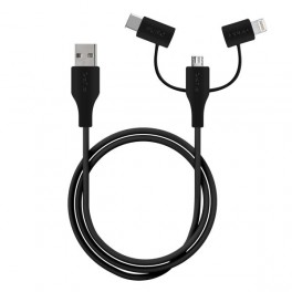 Puro Cavo 3 in 1 in, USB A to micro +lighting+ type C adapter USB 2 0, 1mt Nero