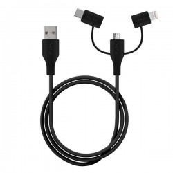 Puro Cavo 3 in 1 in, USB A to micro +lighting+ type C adapter USB 2 0, 1mt Nero
