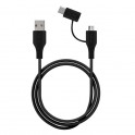 Puro Cavo in TPE  2 in 1, USB A to Micro+ type C adapter, USB 2 0, 1m Nero