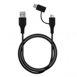 Puro Cavo in TPE  2 in 1, USB A to Micro+ type C adapter, USB 2 0, 1m Nero