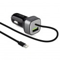 Puro Mini Carica Batterie Da Auto con cavo Lightning 2 4A MFI separato Compact Nero