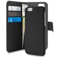 Puro Cust  Ecopelle iPhone 6Plus/6sPlus/7Plus/8p FlipOriz +CoverMagn Staccab+3 Vani+Tasca Banc  Nero