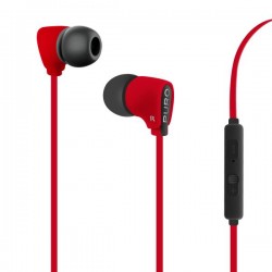Puro Auricolare Stereo Con Microfono  Fine  + Tasto Risp + Volume e Cavo Piatto  Rosso