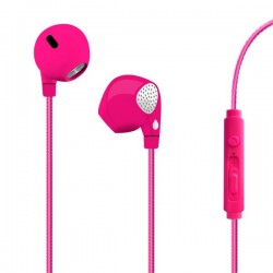 Puro Auricolare Stereo Con Microfono Twist  Tasto Risp + Volume Cavo Rotondo Spiralato Rosa Shocking