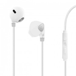 Puro Auricolare Stereo Con Microfono  Twist + Tasto Risp + Volume e Cavo Rotondo Spiralato Bianco