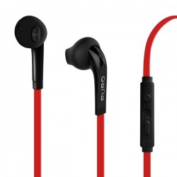 Puro Auricolare Stereo Con Microfono + Tasto Risp + Volume Cavo Piatto Rosso