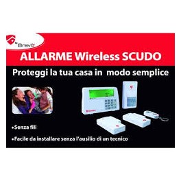 ALLARME WIRELESS SCUDO composto da  CeNTRALINA 2 SENSORE MAGNETICO 1 SENSORI IR E TELECOMANDO