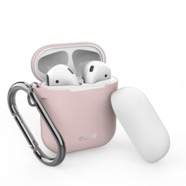 Puro Custodia in silicone per Airpods 2016 / 2019 con cappuccio addizionale e gancio, Rose