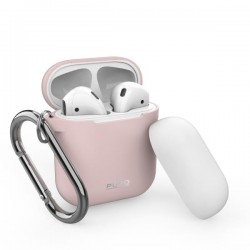 Puro Custodia in silicone per Airpods 2016 / 2019 con cappuccio addizionale e gancio, Rose
