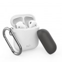 Puro Custodia in silicone per Airpods 2016 / 2019 con cappuccio addizionale e gancio, Bianco