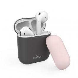 Puro Custodia in silicone per Airpods 2016 / 2019 con cappuccio addizionale, Grigio scuro