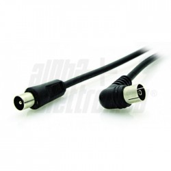 Cavo da spina TV Coax  a presa 90m TV Cavo da spina TV Coax Ø9,5mm a presa 90° TV Coax Ø9,5mm   Con adattatore M/M   Nero   2m