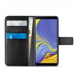 Puro Cust  Ecopelle Samsung A7 2018 Flip Oriz+3Vani Carta+Tasca Bancon+StandUp+Ling Magn, Black