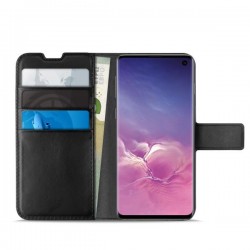 Puro Cust  Ecopelle Samsung S10 Flip Oriz+3Vani Carta+Tasca Banconote+StandUp+Linguetta Magn, Nero