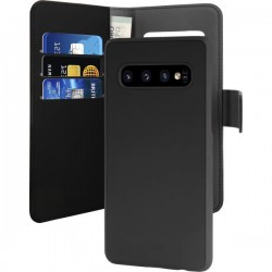 Puro Cust  Ecopelle Samsung S10e Con Flip Oriz +Cover Magn Staccab+3 Vani+Tasca Banconote, Nero