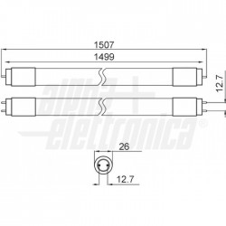 Tubo led vetro 150cm 230Vac 24W 6500K 