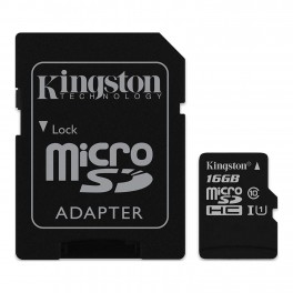 MICRO SD 16GB CL 10 CON ADATT SD KINGST  MICRO SD HC 80MB SHD VIDEO CANVAS SELECT