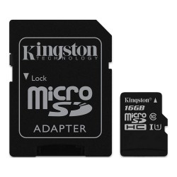 MICRO SD 16GB CL 10 CON ADATT SD KINGST  MICRO SD HC 80MB SHD VIDEO CANVAS SELECT