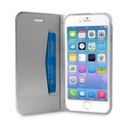 Puro Cust  Ecopelle Iphone 6 5 5   Flip Oriz  + Vano Per Carta + Stand Up Argent