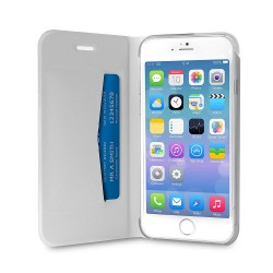 Puro Cust  Ecopelle Iphone 6 5 5   Flip Oriz  + Vano Per Carta + Stand Up Bianco