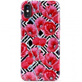 Puro Anti Shock Tpu Cover  Glam   Geo Flowers   Red Poppies  per iPhone X/Xs 5 8  Nero