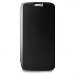 Puro Cust  Ecopelle Galaxy S 6 Flip Oriz  + Vano Carta Retro Trasp Nero