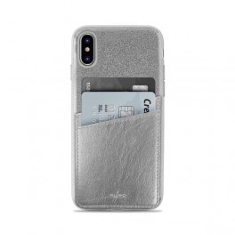 PURO Cover PC+TPU  Shine Pocket  per iPhone X 5 8  con Tasca Ecopelle staccabile 2 vani carta Argent