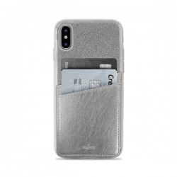 PURO Cover PC+TPU  Shine Pocket  per iPhone X 5 8  con Tasca Ecopelle staccabile 2 vani carta Argent