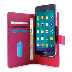 Puro Custodia PU Univ XLarge con Aggancio  Scorrevole Regolabile+1Tasca Banconote+3Vani Carta Fucsia