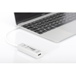 HUB OTG 3 PORTE TIPO  C  USB 2 0 CON LES HUB OTG 3 PORTE TIPO  C  USB 2 0 CON LETTORE DI SCHEDE DIGITUS