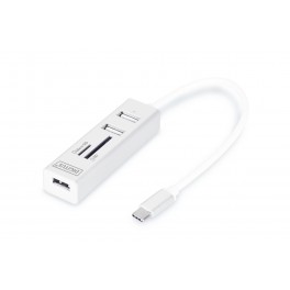 HUB OTG 3 PORTE TIPO  C  USB 2 0 CON LES HUB OTG 3 PORTE TIPO  C  USB 2 0 CON LETTORE DI SCHEDE DIGITUS