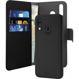 Puro Cust  Ecopelle Samsung Galaxy A40 Con Flip Oriz +CoverMagn Staccab+3 VaniTascaBanconote,Black