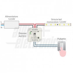 Dimmer per strisce led monocolore 12/24v Dimmer per strisce led monocolore 12/24V   10A   Comando con pulsante opto isolato