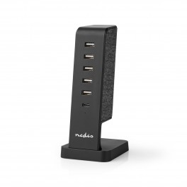 CARICABATTERIE DA TAVOLO 5 USB NERO Caricabatterie da Tavolo per Famiglia | 5 USB da 2,1 A (Max ) | 1 USB C™ da 30 W PD | Nero