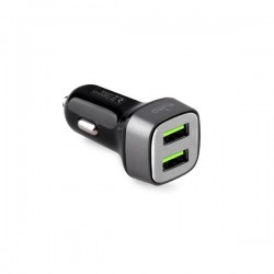 Puro Fast Charger Mini Carica Batteria Da Auto 4 8 A con 2 porte Usb Quadrato Compact Nero