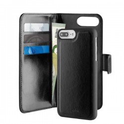 Puro Cust Vera Pelle  Duetto  iPhone 6Plus/6s Plus/ 7Plus/8Plus  3Vani Cart 1 Tasc Banc Nero int ner