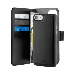 CUST BOOK IPHONE 6/6S/7 NERO/INT  GRIGIO 3 VANI CARTA + 1 TASCA       VERA PELLE