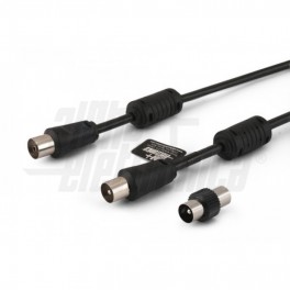 CAVO SPINA PRESA TV 2METRI CON ADATTAT  Cavo da spina TV Coax Ø9,5mm a presa TV Coax Ø9,5mm   Completamente schermato   Con adat